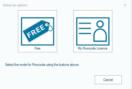 I can't open Flowcode if I don't access the Free option.